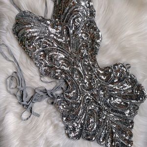 Sparkly Sequins Sexy Bodysuit Crisscross Back (was not sold)
